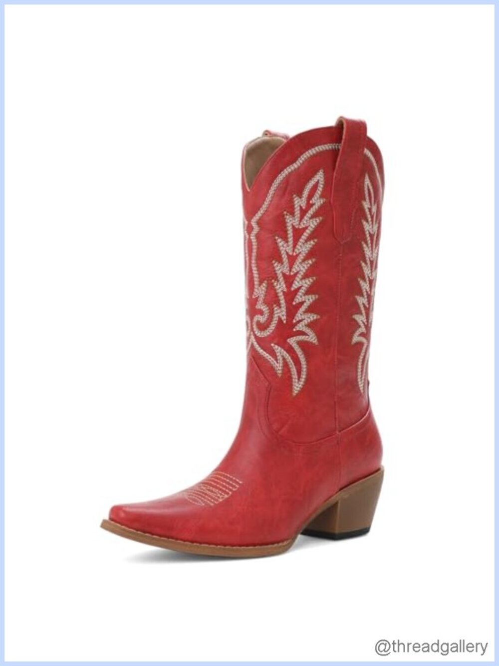 Women's Mid Calf Cowboy Boots Western Snip Toe Embroidered Chunky Heel Pull On